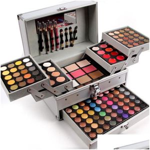 Cajas de tren de maquillaje al por mayor- Caja de juego profesional Miss Rose en aluminio Tres capas Brillo Sombra de ojos Brillo de labios Rubor para Drop Del Dhutj