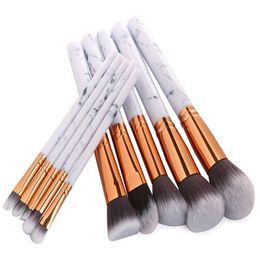 Makeup10 pcs / set Brochas de maquillaje de mármol Blush Powder Eyebrow Eyeliner Highlight Concealer Contour Foundation Make Up Brush Set