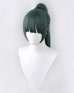 Maki Zenin Cosplay Jujutsu Kaisen 60 cm Navidad Dark Green Wig Anime Wigs Halloween con gafas Y0913
