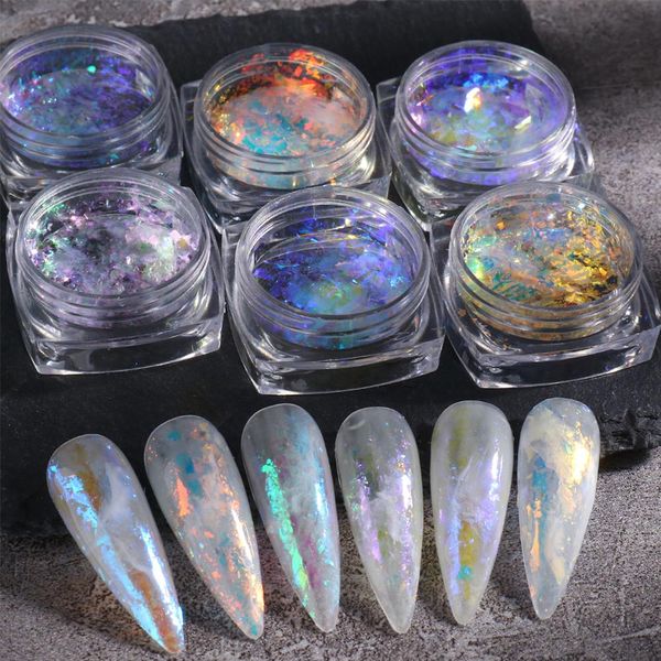 Faire des paillettes irisées et des paillettes de ongles Opal Flakes Ice Aurora Nail charmes sirène Holographic Powder Foils Decor Summer FBXR0107