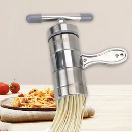 Handmatige spaghetti-noedelmaker maken met 5 persvormen Roestvrijstalen pers Pastamachine Multifunctionele fruitpers Y240123