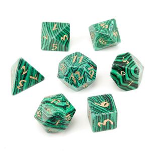 Synthèse Malachite pierres précieuses en vrac graver donjons et dragons jeu-numéro-dés personnalisé pierre jeu de rôle jeu polyèdre pierres dés ensemble ornement en gros