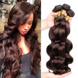 Maleisina Human Virgin Hair Bundels # 2 Donkerbruin Body Wave Remy Haar 100% Menselijk Haar 3pcs Lot No Rail Geen Tangle te koop