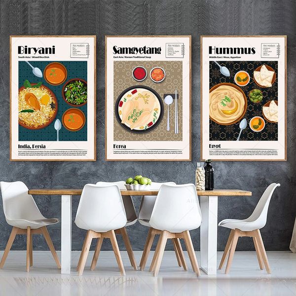 Malaisie India Affiche coréenne Affiche Laksa Soup Dish Asie Prints de cuisine Travel Food Art Toile peinture de cuisine.