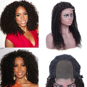 Malaisien 100% cheveux humains 4X4 avant de lacet perruque crépus bouclés couleur naturelle quatre par quatre perruques en gros dentelle perruque