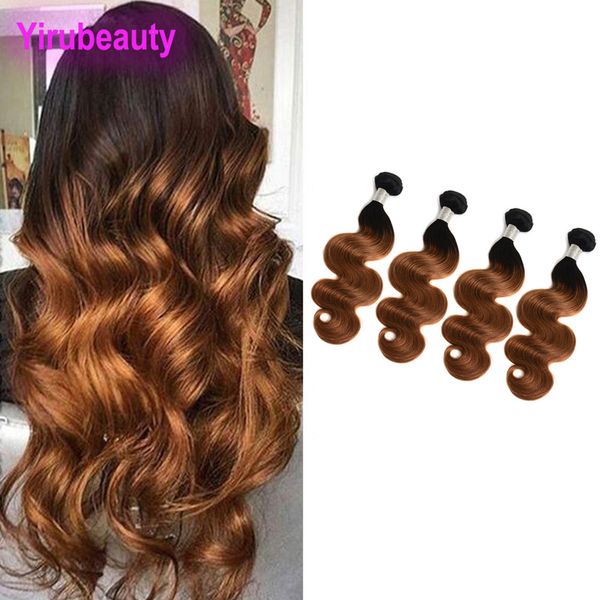 Extensiones de cabello humano 100% malasio 4 paquetes Onda del cuerpo 1B / 30 Ombre Cabello virgen 4 piezas T1b / 30 Dos tonos Color teñido Yirubeauty