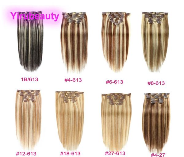 Malaisien 100 cheveux humains droits 1B613 4613 6613 27613 Clips en extensions de cheveux 1424 pouces Clidon Produits de cheveux Piano Colo6755952