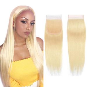 Malaisien 613 dentelle fermeture partie de cheveux raides blonds noeuds blanchis 4x4 brésilien vierge humain Remy pré plumé Brazlian80358335879107