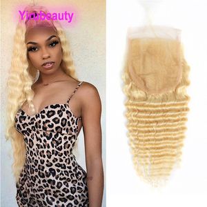 Malaisien 10a 613 # Couleur Ferme en dentelle profonde de profondeur 4x4 taille blonde en gros fermetures de cheveux vierges 10-22 pouces bouclées