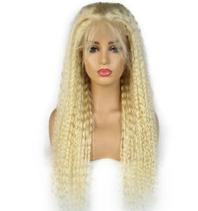 Maleisische Blonde Volledige Kant Pruik Diep Golvend 613 Kleur Remy Haardeel Met Gebleekte Knopen Handgebonden3776777