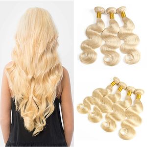 Malaisien Blonde Human Hair Weave Bundles Pure Color # 613 Platinum Bleach Blonde Gros Malaisien Body Wave Extensions de cheveux humains
