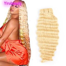 Maleisische blonde één bundel 10-28 inch Deep Wave Kinky Curly 1 Piece/Lot Virgin Hair Extensions 613#