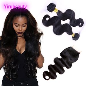 Malasia Body Wave 2 paquetes con cierre de encaje 4X4 3 piezas / lote Extensiones de cabello Body Wave Ondulado 8-28 pulgadas de Yiruhair