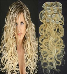 Maleisische lichaamsgolfclip in menselijke haarextensions 7pcs blonde clip in menselijke haaruitbreidingen 1603903922039039 Fast Shi8597876