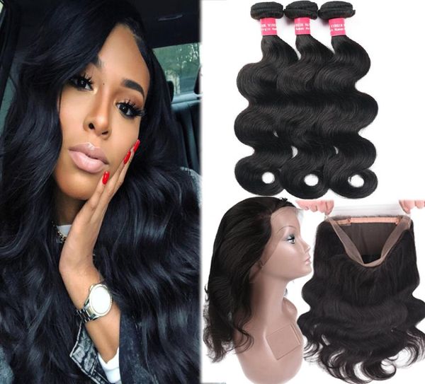 Malasia Body Wave Straight 3 paquetes con cierre de encaje completo 360 100 paquetes de tejido de cabello humano virgen con cierre Remy Hair Ex9917261