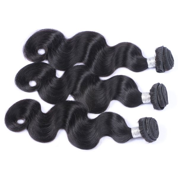 Vague de corps malaisienne vierge cheveux humains tisse des faisceaux 3 pcs lot non transformés malaisiens remy extensions de cheveux humains couleur noire naturelle teintable