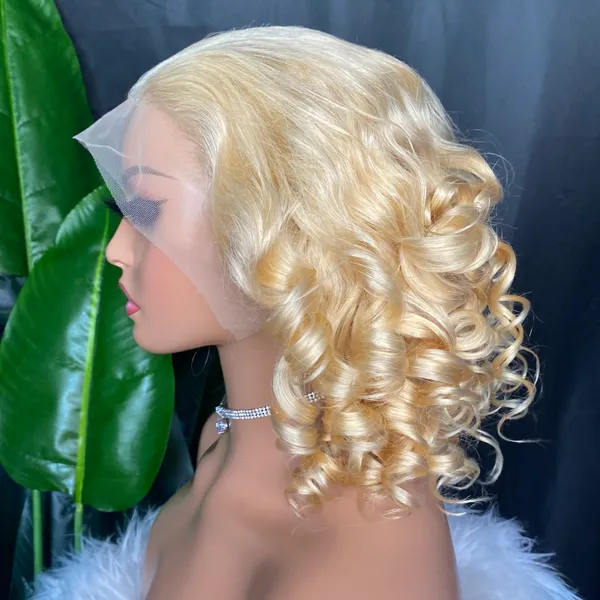 Perruque Lace Frontal Wig 100% naturelle malaisienne brésilienne péruvienne indienne, cheveux bruts 1b 613 Loose Wave, 13x4, perruque Lace Frontal courte transparente