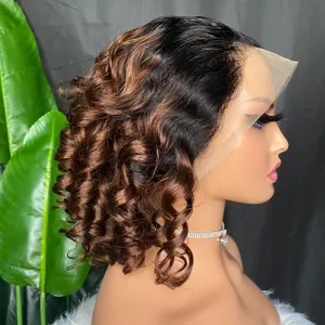 Perruque Lace Frontal Wig naturelle malaisienne brésilienne péruvienne, cheveux bruts indiens, Loose Wave, brun 1b/30, 13x4, perruque Lace Frontal courte transparente