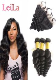 Extensions de cheveux humains vierges bon marché malaisiens faisceaux de vague lâche avec dentelle frontale 13 x 4 trames de cheveux de fermeture avec frontale 4 pièces2457092