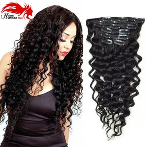 Diepe krullende menselijke remy haarclip in extensies, Braziliaanse haarclip in extensie, 7pcs / set, 10-26 inch op voorraad, kleur 1b Braziliaans haar