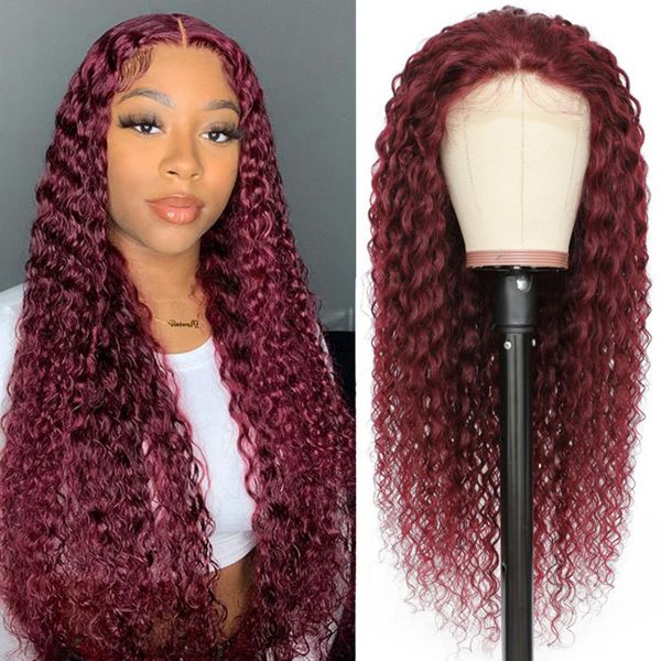 Malaisien teint 99j 13x4 Lace Lace Front Perruque bordeaux Couleur bordeaux Curly Free Part 130% 150% 180% densité 10-32 pouces Yirubeauty