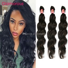 Glamoureuze Maleisische Peruviaanse Braziliaanse Indiase haarextensions 100% Originele Maagdelijk Haar 3 stks / partij 8 "-34" Natural Wave Menselijk Haar Weeft