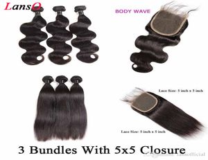 Les cheveux malaisiens tissent des paquets droits avec 5x5 Ferme de fermeture vague de cheveux humains Bundles avec une fermeture en dentelle 5x5 Extension de cheveux humains 7349566