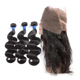 Cheveux humains malaisiens 3 paquets avec 360 dentelle frontale vague de corps produits capillaires 4 PCSLot corps Wave1305993