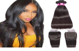 Extensions de cheveux humains malaisiens 3 paquets avec fermeture en dentelle 6X6 paquets droits avec fermeture six par six couleur naturelle 830 pouces9914325