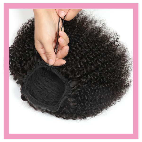 Cheveux humains malaisiens crépus bouclés Afro queues de cheval 8-22 pouces couleur naturelle en gros Afro crépus bouclés queues de cheval produits de cheveux vierges