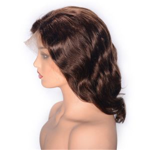 Perruques malaisiennes avant de lacet pré plumées 130% 12 pouces perruque de cheveux humains courts ondulés pour les femmes