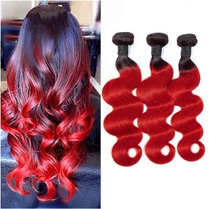 Maleisische mensenhaar Silky Staight 3 Bundels 1B/Rode Ombre Hair Extensions 12-26inch Douuble Regs 1B Red Rechte haarproducten Ujlld