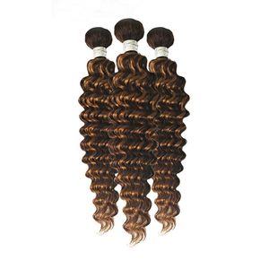 Trames de cheveux humains malaisiens 10-30 pouces 3 faisceaux Deep Wave Piano Color P4 / 27 Extensions de cheveux Produits péruviens indiens