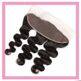 Cheveux humains malaisiens vierges dentelle frontale avec cheveux de bébé couleur naturelle vague de corps fermeture supérieure 13X4 dentelle frontale 10-24 pouces