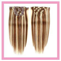 Maleisische ins 100% menselijke haarclip in populaire 6/613 ombre twee tonen piano kleur recht #6/613 Hair Extensions 70G 100G