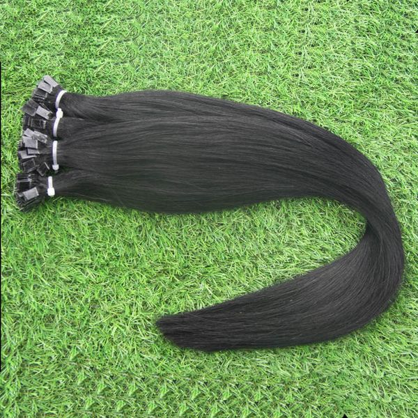 Extensions de cheveux humains kératine malaisienne 1g cheveux humains à pointe plate naturels sur capsules 100s noir Extensions de cheveux à pointe de bâton de kératine droite