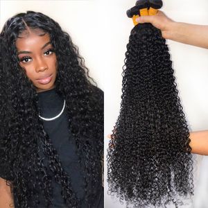 Malaisien Curly crépue 30 32 34 36 40 pouces 1 3 4 paquets d'extensions humaines noires naturelles épais Remy Fashion Hair