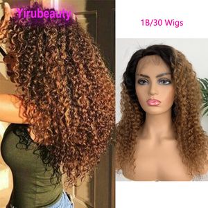 Maleisische kinky krullende kanten voorpruiken 1B/30 ombre menselijk haarproducten groothandel zacht 1B 30 kinky krullend 12-30 inch 13*4 pruik