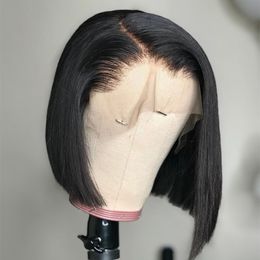 Peluca corta de corte romo Bob Peluca de cabello humano con frente de encaje recto para mujeres negras Peluca frontal de 13x4