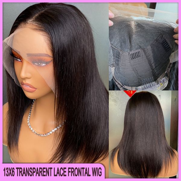 Malaisien péruvien brésilien noir soie silky 13x6 brun dentelle bob frontal bob 100% cru vierge brute et cheveux humains épais en vente