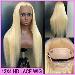 Maleisische Peruaanse Indiase Braziliaanse 613 Blond Zijdeachtige Rechte 13x4 HD Kant Frontale Pruik 24 Inch 100% Ruwe Maagd Remy Menselijk haar