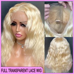 Maleisische Peruaanse Indiase Braziliaanse 613 Blonde Body Wave Transparante Full Lace Pruik 14 Inch 100% Ruwe Maagd Remy Menselijk Haar in de uitverkoop