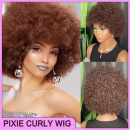 Maleisische Peruaanse Indiase Braziliaanse bruine kleur 100% rauwe Remy Virgin Remy menselijk haar Kinky krullend Pixie Cut regelmatige korte pruik