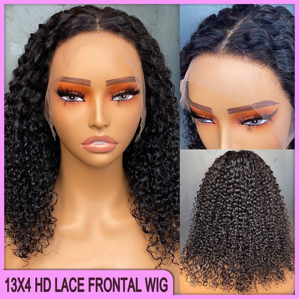 Perruque courte malaisienne péruvienne indienne brésilienne naturelle noire Jerry bouclée 13x4 HD Lace Frontal courte 12 pouces 100% cheveux humains vierges Remy non transformés