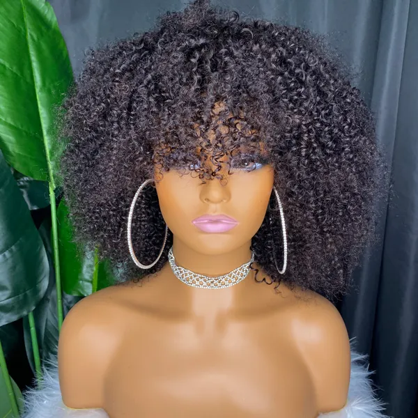 Malaisien péruvien indien brésilien couleur naturelle noir 100% brut vierge Remy cheveux humains crépus bouclés perruque régulière avec des femmes noires