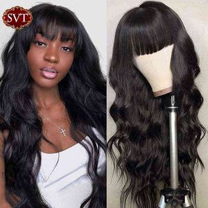 Maleisische Remy Body Wave-pruiken met pony Black pruik 10-30 inch lange golvende mensenhaar sluiting /volledige machine gemaakte natuurlijke kleur 220609