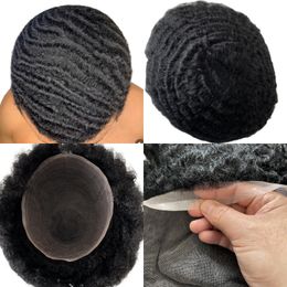 MALAISIAN REMY HUILS HEIRS CHILPECES # 1B OFF OFF Black 10 mm Wave 8x10 Toupee Full Lace Unit for Black Men