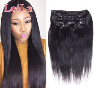 Clip de cheveux raide malaisien dans les extensions de cheveux non traitées les cheveux humains tissages 7 Pieceseset Tête complète 70120G6758613