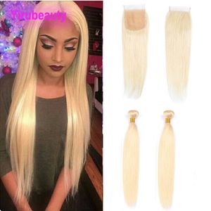 Malaisien Non Transformé Couleur Claire 613 Blonde Droite 2 Bundles Avec Fermeture À Lacets 4X4 Milieu Trois Partie Libre Extensions de Cheveux Humains Droites