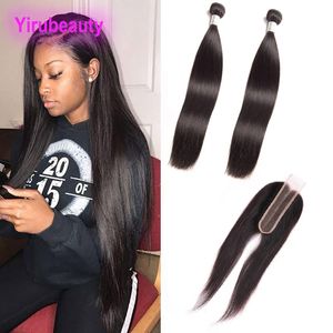 Malaysian Virgin Hair 2 Bundles With 2X6 Lace Closure Straight Human Hair Extensions Bundles With 2 By 6 Closure With Baby Hair 10-28inch